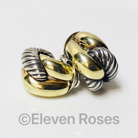 David Yurman Sterling 14k Sculpted Cable Earrings - Picture 8 of 8